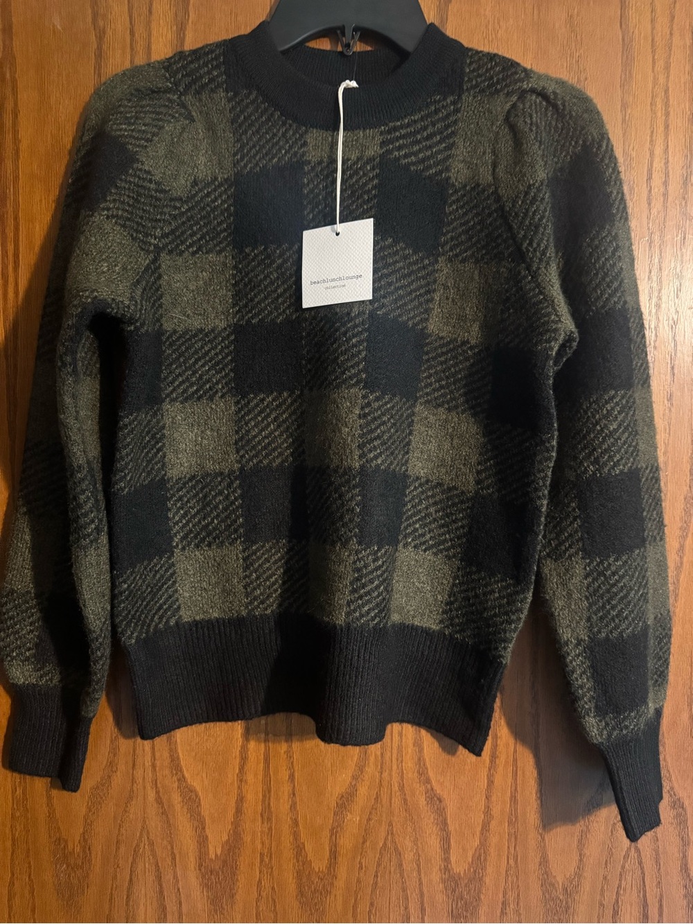 beachlunchlounge Black and Olive Plaid Crewneck Sweater - Men